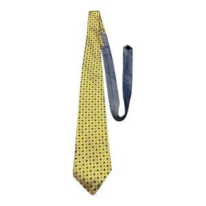 Vintage Tommy Hilfiger Yellow Silk Necktie Blue Geometric Dot Pattern Designer T